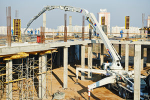 construction building works with automobile concrete pump